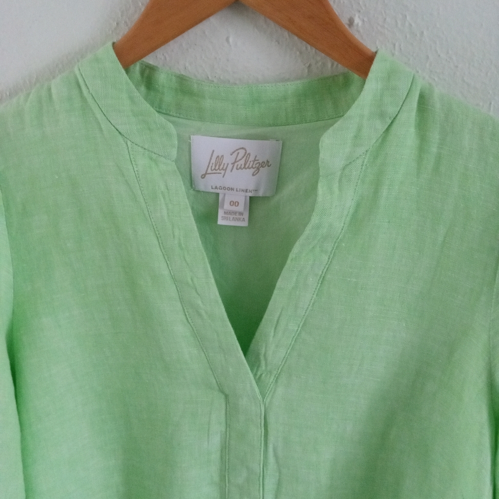 LILLY PULITZER "Mialeigh" 100% Linen Lime Green Dress | 00 - Picture 6 of 10